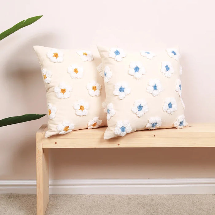 Daisy Tufted Cushion Cover Embroidery Flora Cushion Cover Home Decor Yellow Blue Flowers Pillowcase 50x30cm/45x45cm