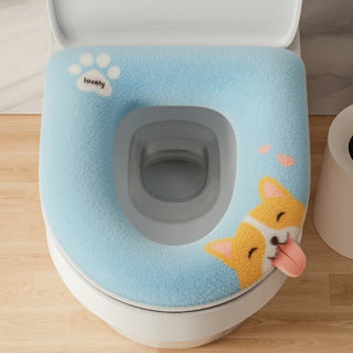 Cute Cartoon Thicken Toilet Seat Cover Mat Winter Warm Soft Washable Mat Seat Case Toilet Lid Pad Cover Bathroom Accessories