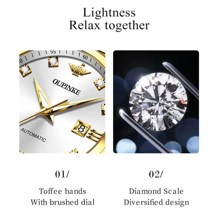 OUPINKE New 3199 High Quality Luxury Brand Swiss Automatic Mechanical Watch True Diamond Waterproof Elegant Women's Watch Set