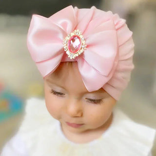 Cute Shining Rhinestone Bowknot Infant Indian Hat Soft Skin-friendly Cotton Baby Girl Caps Turban Fashion Handmade Bows Headwear