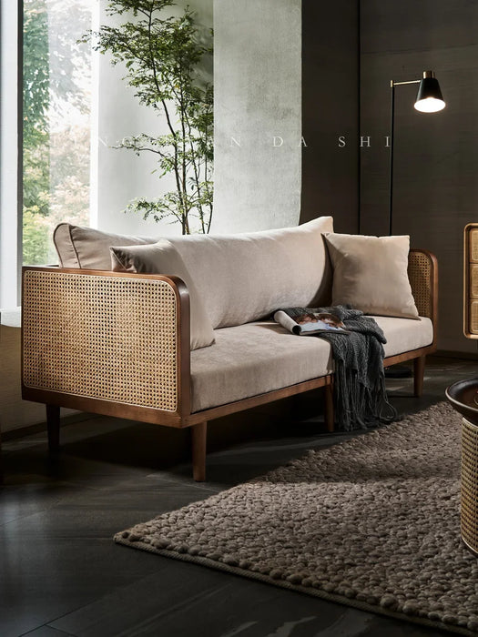 Nordic solid wood rattan sofa combination homestay leisure living room small unit single three person seat