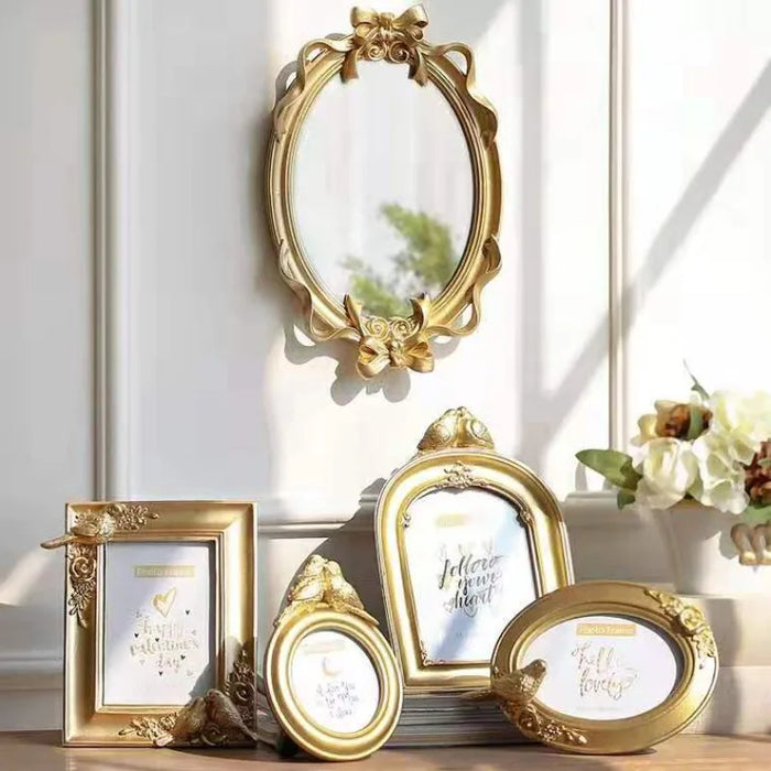 Royal Court Bird and Flower Resin Photo Frame Simple Household Decoration Crafts Embossed Luxury Gold Creative Picture Frame New