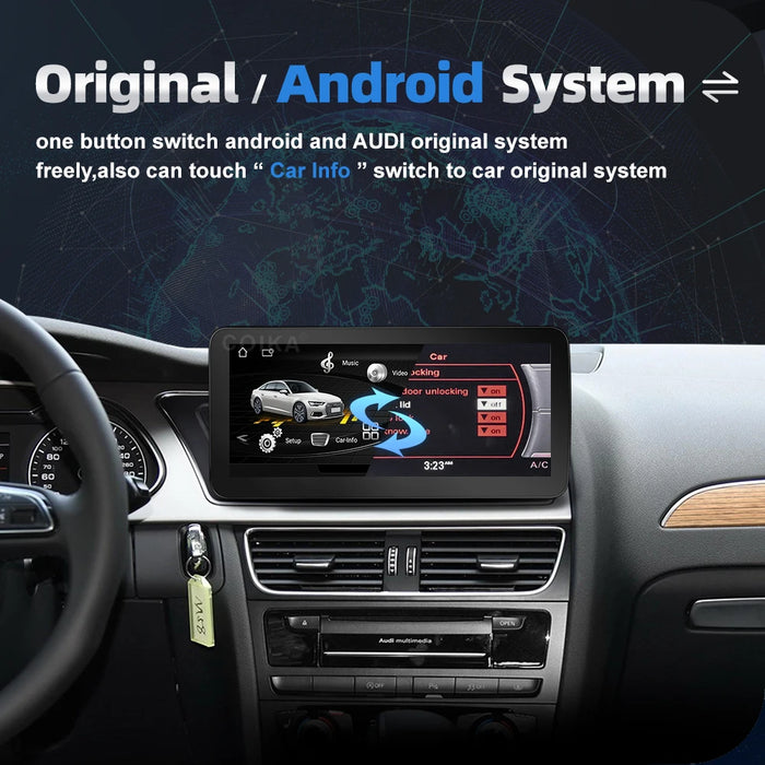 COIKA Android 12 System Car Screen Player For Audi A4 B8 A5 2009-2017 GPS Navi Multimedia Stereo 8+128GB RAM WIFI Google Carplay