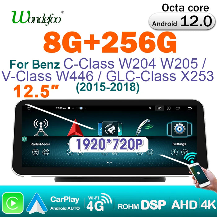 Wondefoo 8 CORE Android 12 8G 256G Car Radio for Mercedes Benz C Class W205 GLC Class X253 W446 Multimedia Navigation Bluetooth