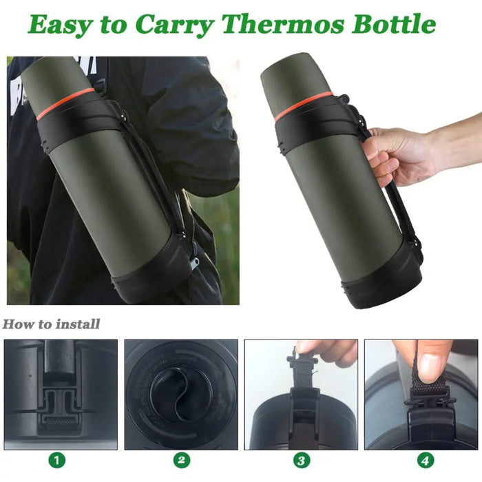 Insulated Water Bottle & Thermos Water Bottle ,68oz Classic Vacuum Bottle with Plastic Cup - Stainless Steel Water Jug