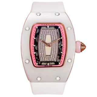 Watch women's large dial with square inlaid diamond decoration, ceramic waterproof women's fully automatic mechanical watch