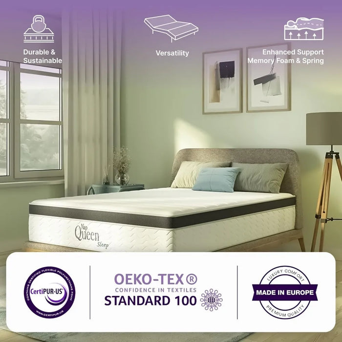 8" Hybrid Mattress, Twin Size, Cooling Gel Infused Memory Foam and Built-in Spring Mattress, White and Grey