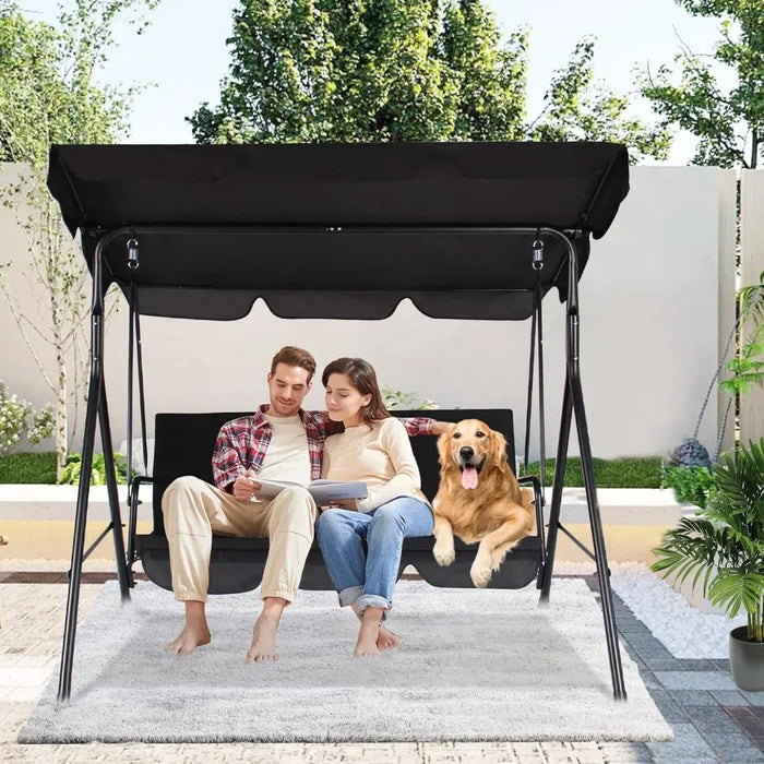 3-Person Porch Swing Chair, Patio Swing Chair with Adjustable Canopy Outdoor Swing with Steel Frame for Yard, Lawn, Garden