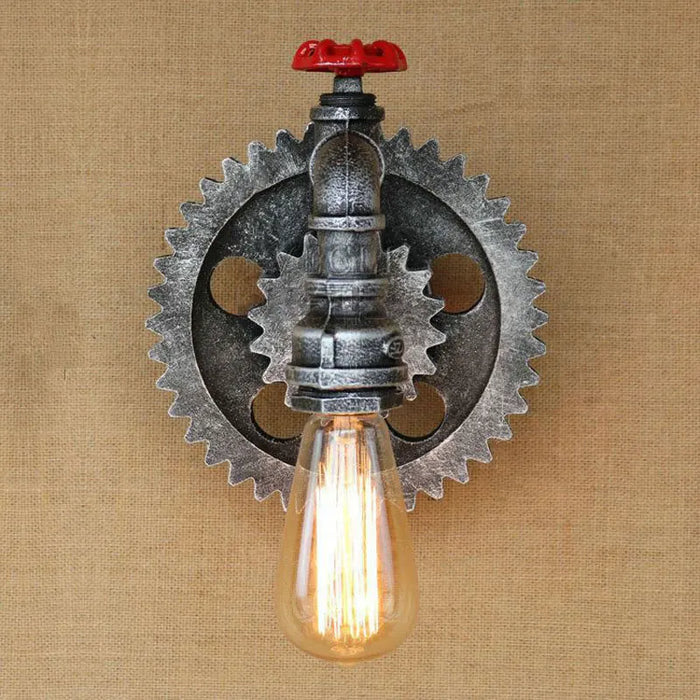 Industry Vintage Lamp Retro Loft Iron Wood Gear Wheel Wall Light Study Showroom Living Room Bar Club Cafe Lamp Bra Wall Sconce