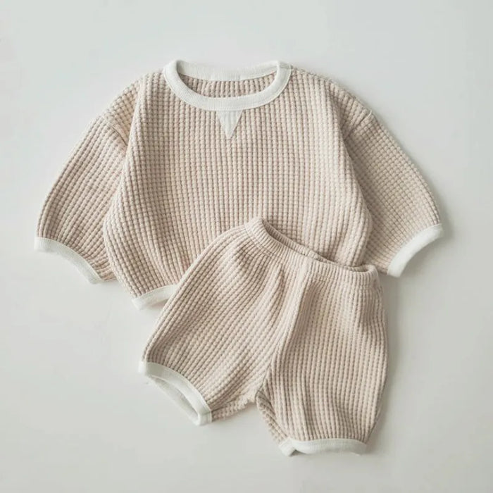 New Baby Boys Girls Clothes Sets Solid Color Waffle Sweatshirt Tops+Pants Suit Tracksuit Outfits Clothing Suit Autumn Spring