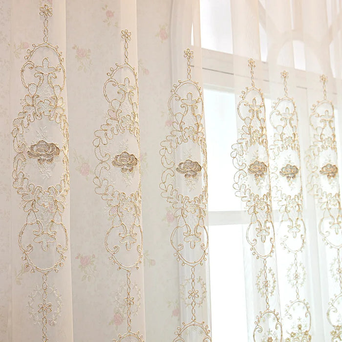 Nordic Modern High-end Luxury European Embroidered Gauze Curtains Living Room Hollow Three-dimensional Window Decor Lace Tulle