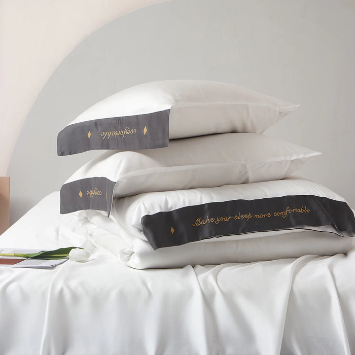 2023 four-piece bedding simple cotton double household bed sheet quilt cover embroidered twill comfortable bedding white color