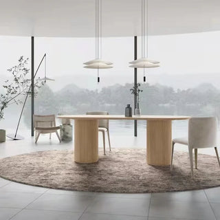 Nordic log dining table oval solid wood light extravagant rock board dining table household simple negotiation table