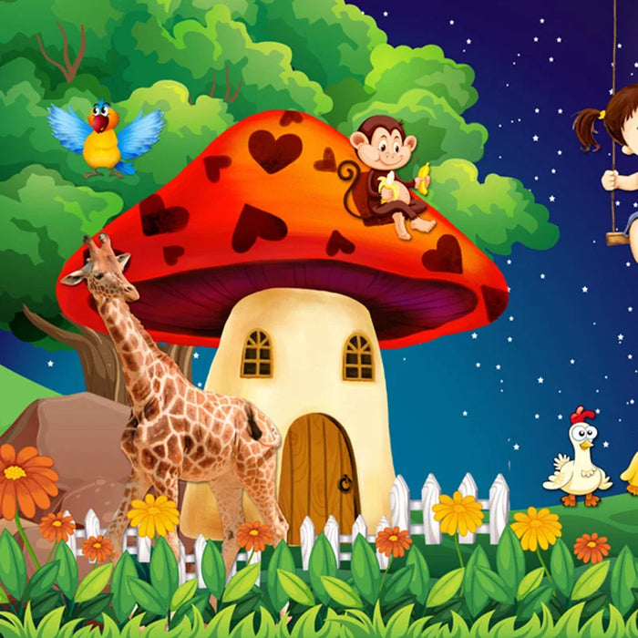 Green Forest Cartoon Mushroom Room Moon Giraffe Large Murals Wallpaper For Kids Room Children Bedroom Wall Decor Mural Animal 3D