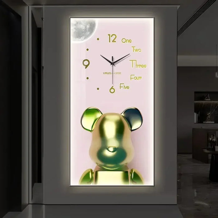 Cartoon Bear LED Wall Clock Painting Fashionable Mute Decorations in The Household Decor Living Room Corridor Electronic Clocks