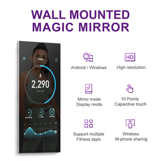 Wall mounted interactive fitness mirror WiFi Android touch screen LCD intelligent