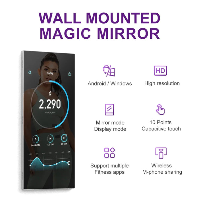 Wall mounted interactive fitness mirror WiFi Android touch screen LCD intelligent