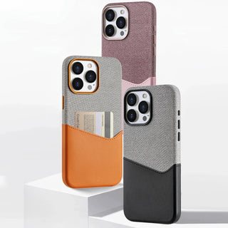 Card Holder MagSafe Leather Phone Case For iPhone 15 14Pro Max 13 14 Pro 12 Pocket Wireless Charging Alloy Lens Hit Color Cover