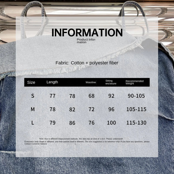 2024 Spring/Summer New Women's Wear Irregular Raw Hem Washed Denim Suspender Dress 0420