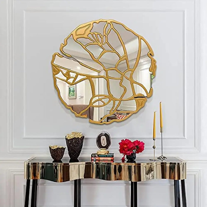 Large Irregular Golden Frame Wall Mirror 31.5'' Living Room Bedroom Entryway Decor High Quality MDF Gold    Clear