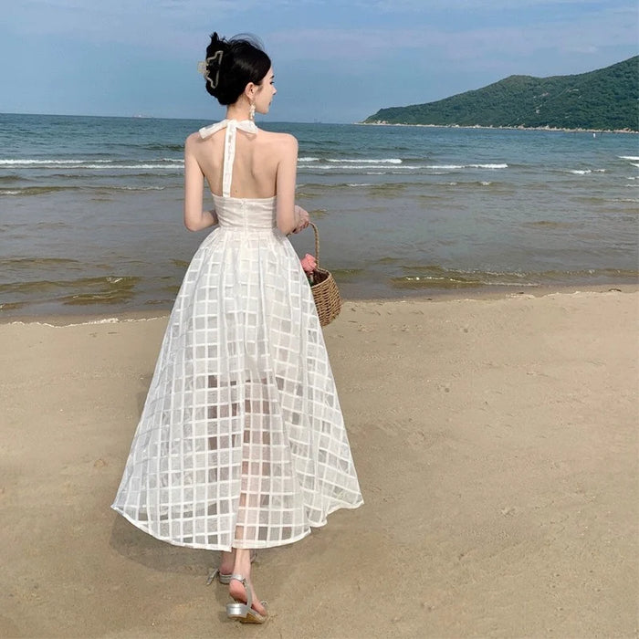 2024 Spring/Summer New Women's Wear Simple Fashion Elegant Diamond Flower Halterneck Skirt 0420