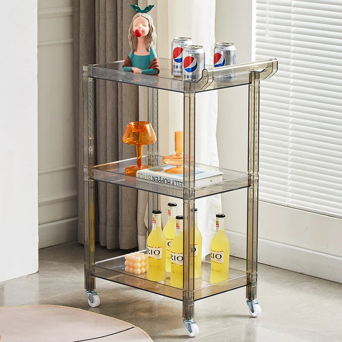 Transparent Acrylic Salon Trolleys Light Luxury Salon Furniture Beauty Salon Barber Shop Tool Trolley Home Rack with Wheels U