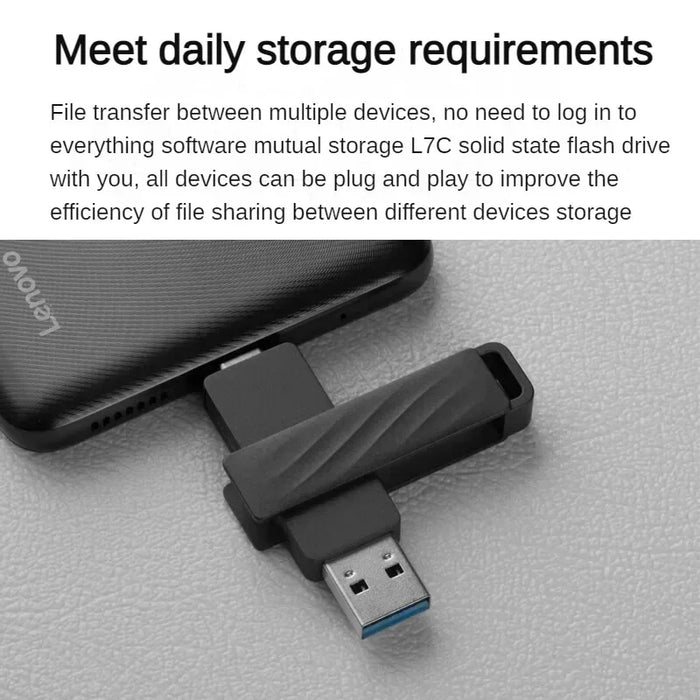 Lenovo 256GB USB3.1 Type-C L7C Max Dual Interface Solid State USB Flash Drive 550MB/s High-speed Office Flash Drive