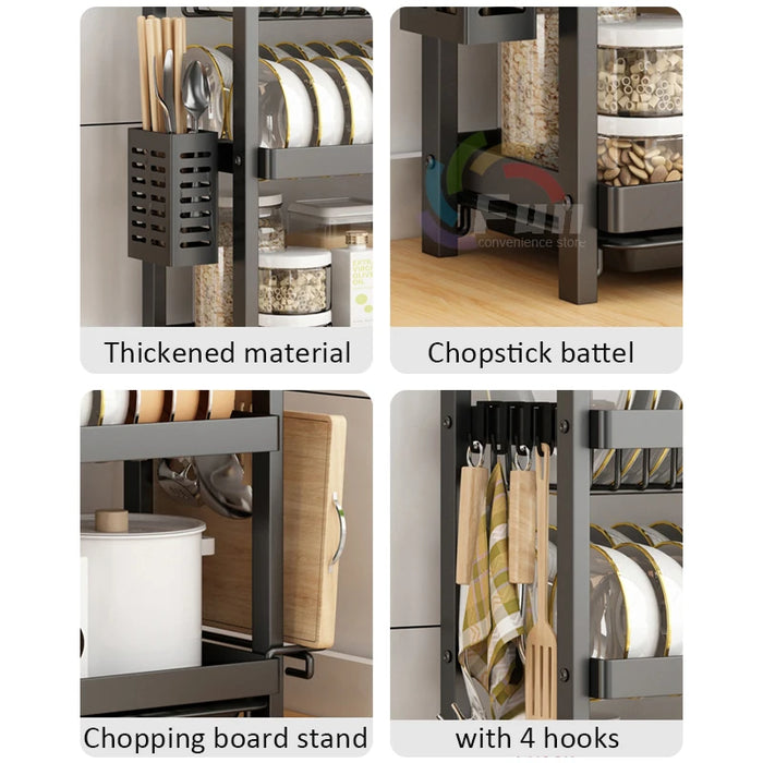Kitchen Bowl Shelf For Pantry Kitchen Storage Organizer Carbon Steel Dish Drying Rack Tableware Drainboard Home Kitchen Supplies