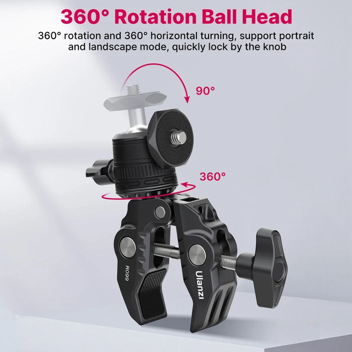 Ulanzi R099 Camera Super Clamp Mount with 360° Adjustable Mini Ball Head Magic Arm 1/4 Screw for DSLR Rig Monitor Motorcycle