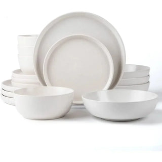 16pc Plate Sets Double Bowl Dinnerware Set for 4, Cereal and Pasta Bowls - Matte White9