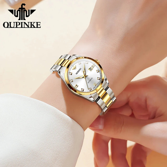 OUPINKE New 3199 High Quality Luxury Brand Swiss Automatic Mechanical Watch True Diamond Waterproof Elegant Women's Watch Set