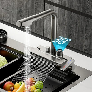 Kitchen Faucet Rain Waterfall  Dish Washing pool Tap Single Hole Household Pull Out Temperature Digital Display Bathroom