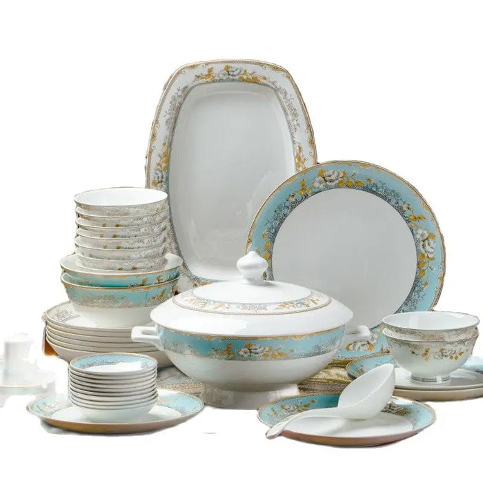 Jingdezhen Ceramic Dinnerware Set Kitchen Tableware Dinner Dish Ceramic Plates and Dishes Bowls 60pcs combination