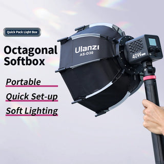 Ulanzi AS-D30 30cm Octagonal Softbox Quick Pack Light Box with Mini Bowens Mount for 40W COB Video Light