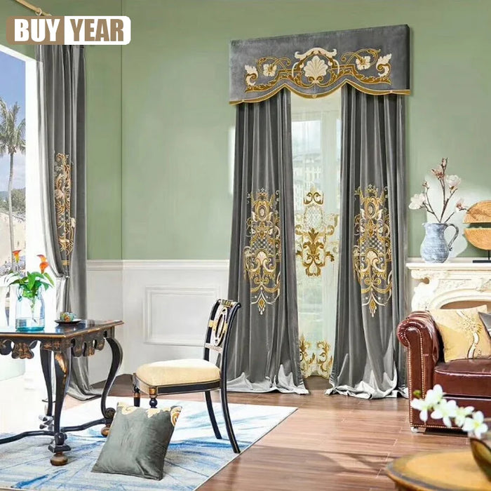 Velvet Flower Embroidery Curtains for Living Room Curtains for Bedroom Atmospheric Luxury Tulle Curtain Products Customized