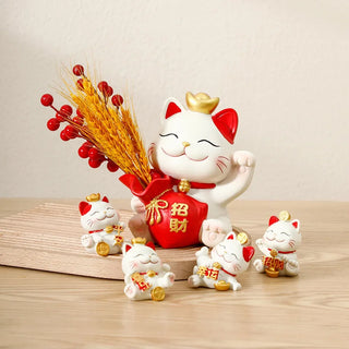 Modern Home Decoration Lucky Cat Tray Cute Cat Figurines Miniature Micro Landscape Crafts Ornaments Key Storage Sculptures Decor