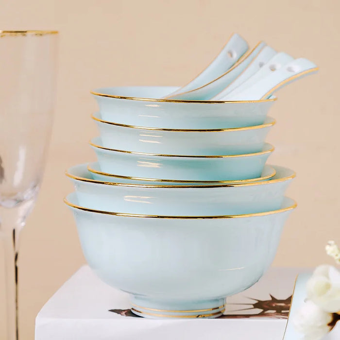 Celadon tableware set Jingdezhen white porcelain tableware dish combination Chinese style simplicity