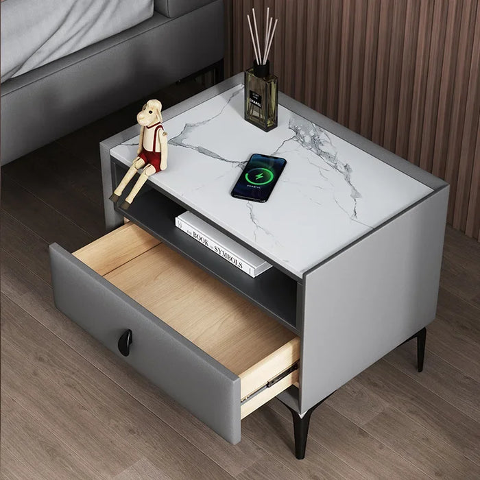 Light luxury pine wood slate simple modern Nordic drawer leather art storage bedside table