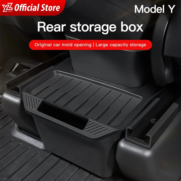 For Tesla Model Y Under Seat Storage Box Drawer Holder Car TPE Organizer Rear Seat Trash Can Accessories 2021/2023