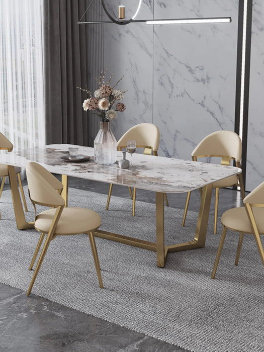 Italian Stainless Steel Dining Table and Chairs, Light Luxury, Minimalist and High-end, Modern Makeup Chairs for Home Use