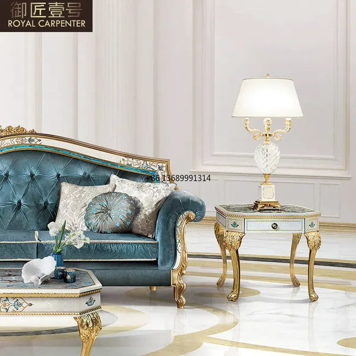 European fabric sofa luxury solid wood carved large villa living room sofa 123 combination