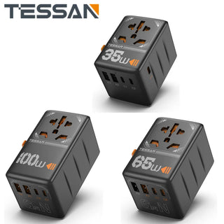 TESSAN 35W/65W/100W GaN Universal Travel Adapter All-in-one Travel Charger with USB &Type C Wall Charger for US EU UK AUS Travel