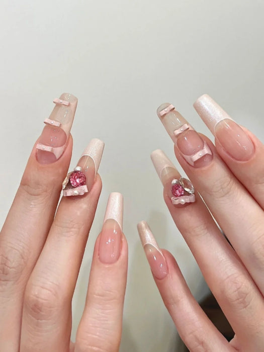 【Sweet and cool】Ballet style bow French nail art piece handmade nail wear high-quality nail art wearable