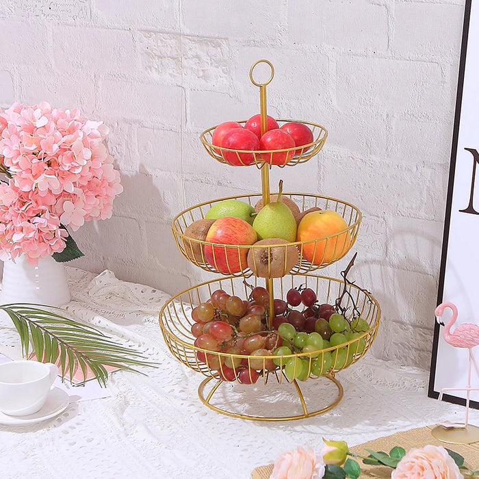 Household 3 layer fruit plate countertop metal fruit basket black retro style tray rack storage basket WF1020