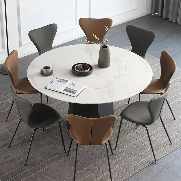 Italian-style round dining table Modern minimalist bronze round  with turntable