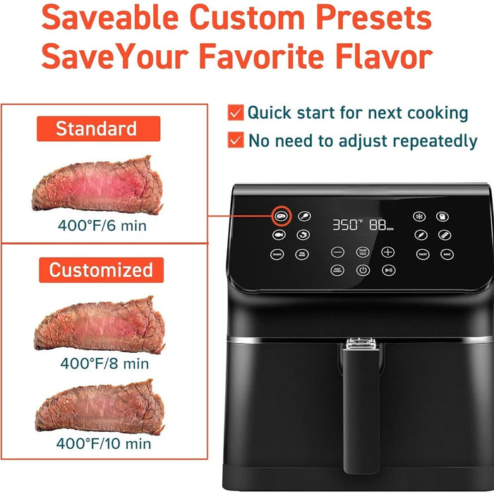 Air Fryer12 One-Touch Customizable Functions, 3-Way Control, Cookbook and Online Recipes, Dishwasher-Safe Detachable Basket