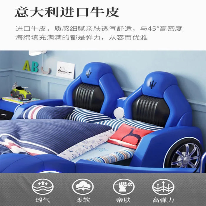 Squinting Kids Bed Boy Sports Car Creative Leather Bed Multifunctional Car Kids Bed