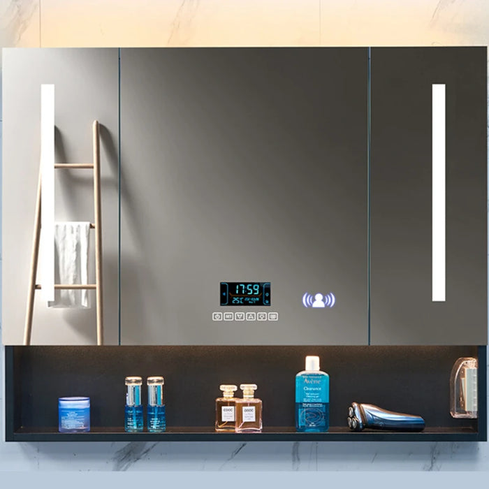 Human Body Induction Smart Mirror Cabinet Black Stainless Steel Bathroom Light with Mirror Boxes Bathroom Table Separate Mirror