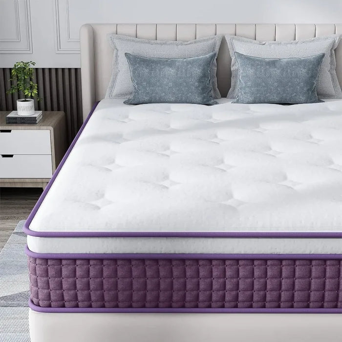 10 Inch Hybrid Mattress Queen, Innerspring Mattress in a Box, Plush Foam Mattress with Individually Pocketed Coils