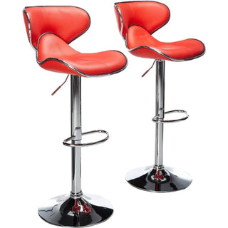 Masaccio Cushioned Leatherette Upholstery Airlift Adjustable Swivel Barstool with Chrome Base, Set of 2, Red
